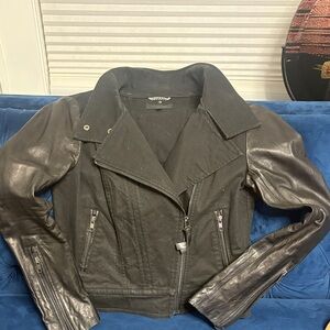 Mackage Black Leather Jacket with Zipper Details
